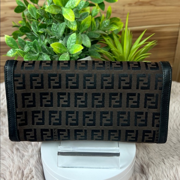 Vintage Fendi Zucchino Canvas Long Wallet Black 8M0021 COA Included - Authentic - Picture 4 of 12
